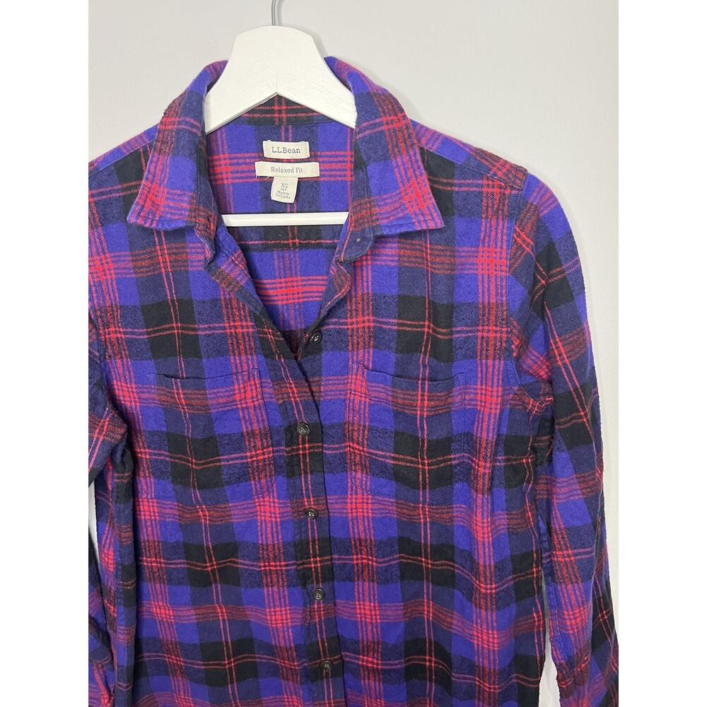 L.L.Bean Scotch Plaid Flannel Shirt Purple Red Size XSP Petite Outdoors Hiking - Picture 9 of 12